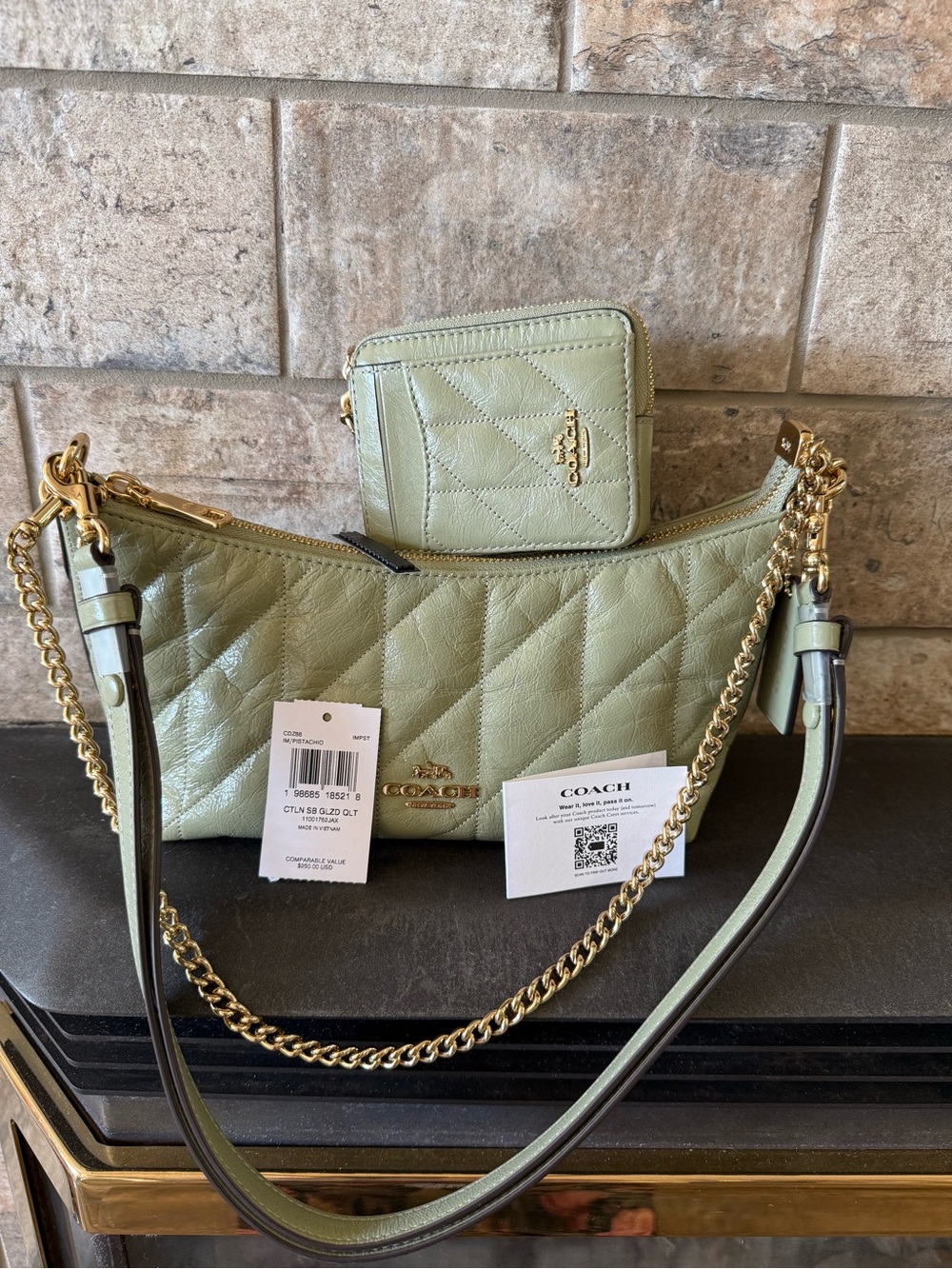 Coach Caitlin Pistachio quilted bag and wallet